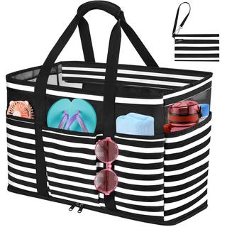 Only-bags.store Große gestreifte wasserdichte Strandtasche mit Reißverschluss  