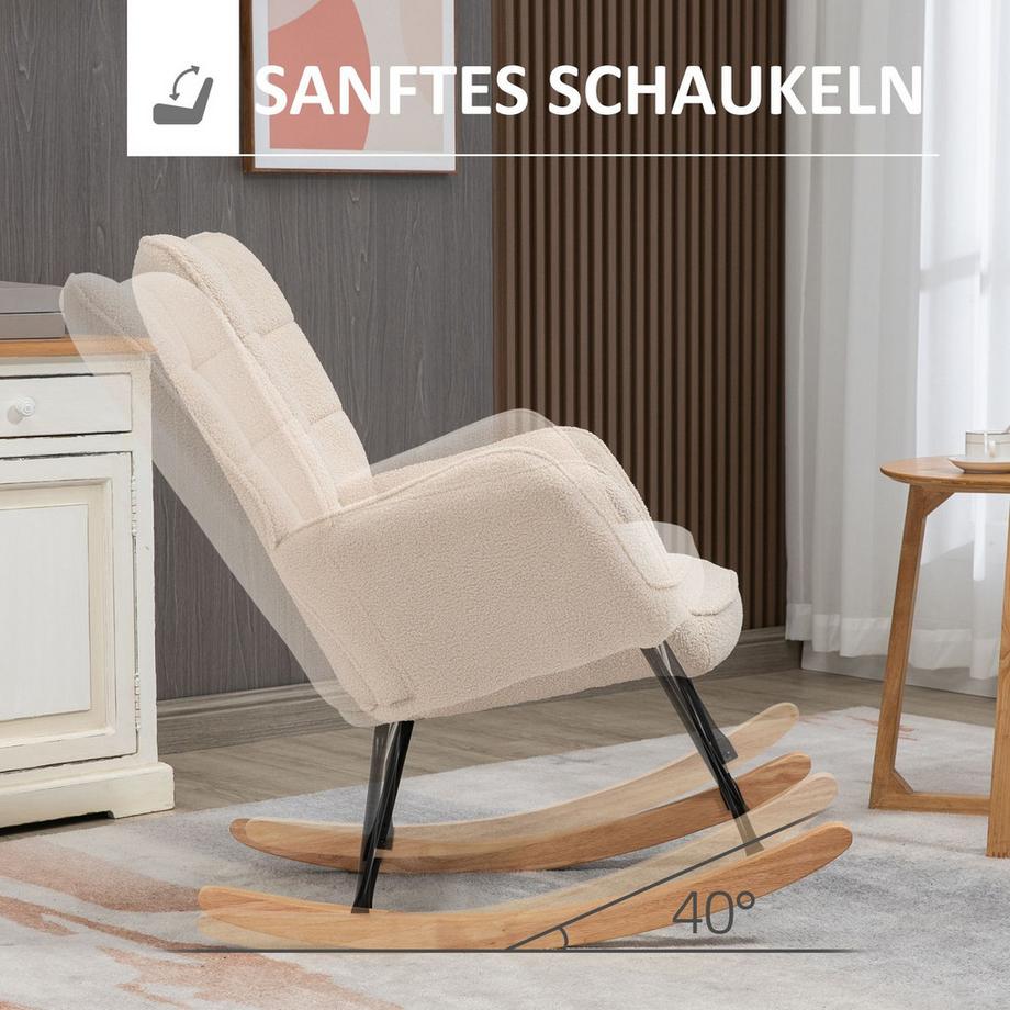 Northio Schaukelstuhl Schwingsessel, Akzentstuhl, Relaxsessel Mit Berbervlies, Für Schlafzimmer, Bis 120 Kg, Beige, 71X92X101 Cm  