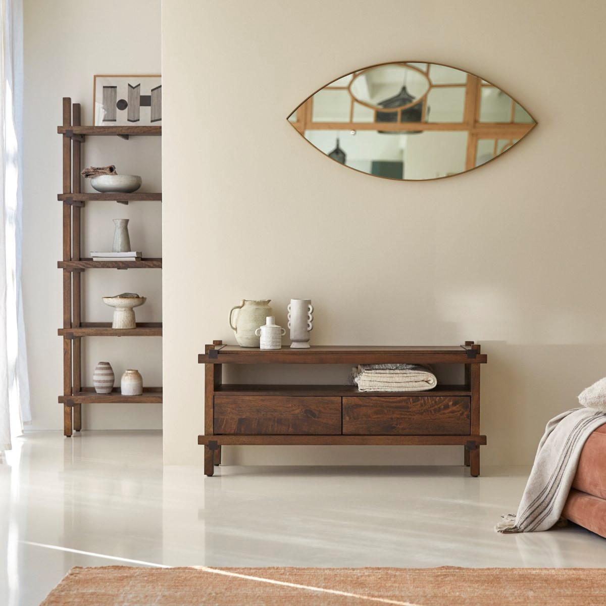 Tikamoon Mobile TV a 2 cassetti in legno di mango massello 120 cm Arko  