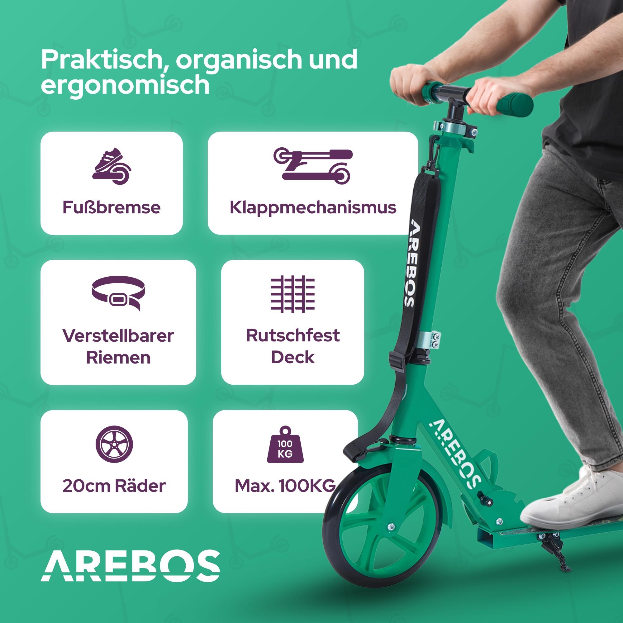 Arebos  Tretroller Kickroller Cityroller Kinderroller Erwachsene Scooter Grün 