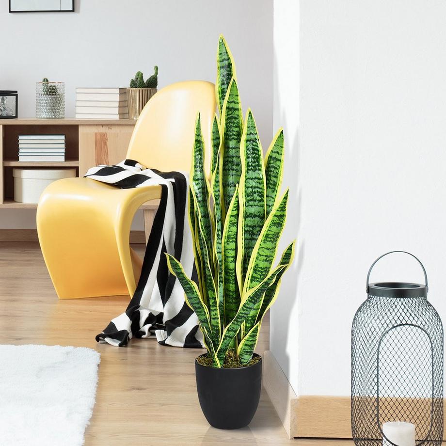 Northix  Plante serpent artificielle avec pot robuste, fausse agave, plante artificielle pour la maison et le bureau, 90 cm, jaune 
