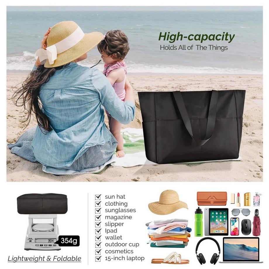 Only-bags.store Grosse Strandtasche mit Reissverschluss wasserdicht Family Beach  