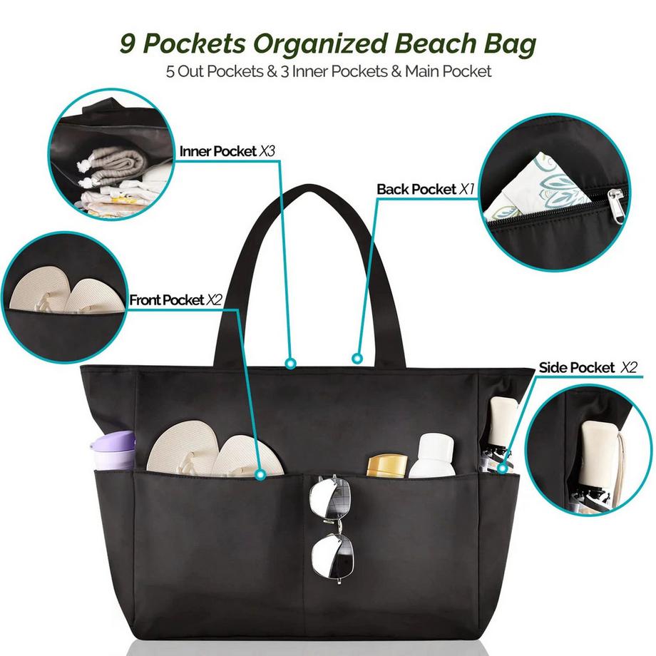 Only-bags.store Grosse Strandtasche mit Reissverschluss wasserdicht Family Beach  