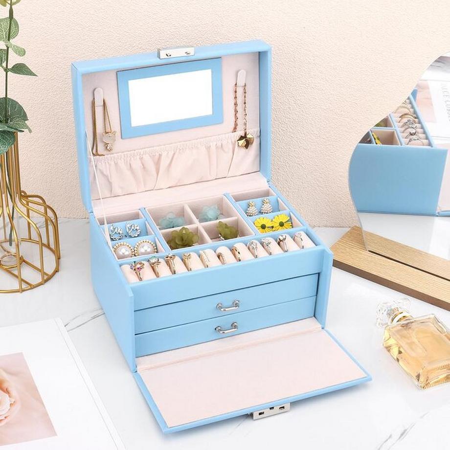 Only-bags.store  Schmuckkästchen, Schmuckkästchen mit Schubladen  Mädchen, PU Leder Schmuckkästchen Schmuckkästchen großer Schmuck Organizer für Ringe Ohrringe Armbänder Halskette 