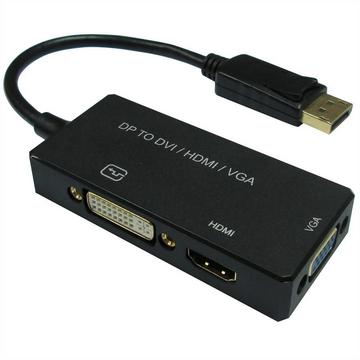 VALUE 12993153 0,1 m DisplayPort VGA (D-Sub)+ HDMI + DVI Nero