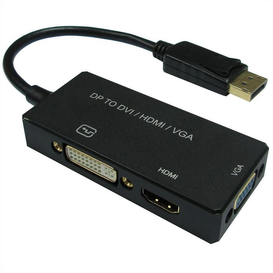 VALUE 12993153 0,1 m DisplayPort VGA (D-Sub)+ HDMI + DVI Noir