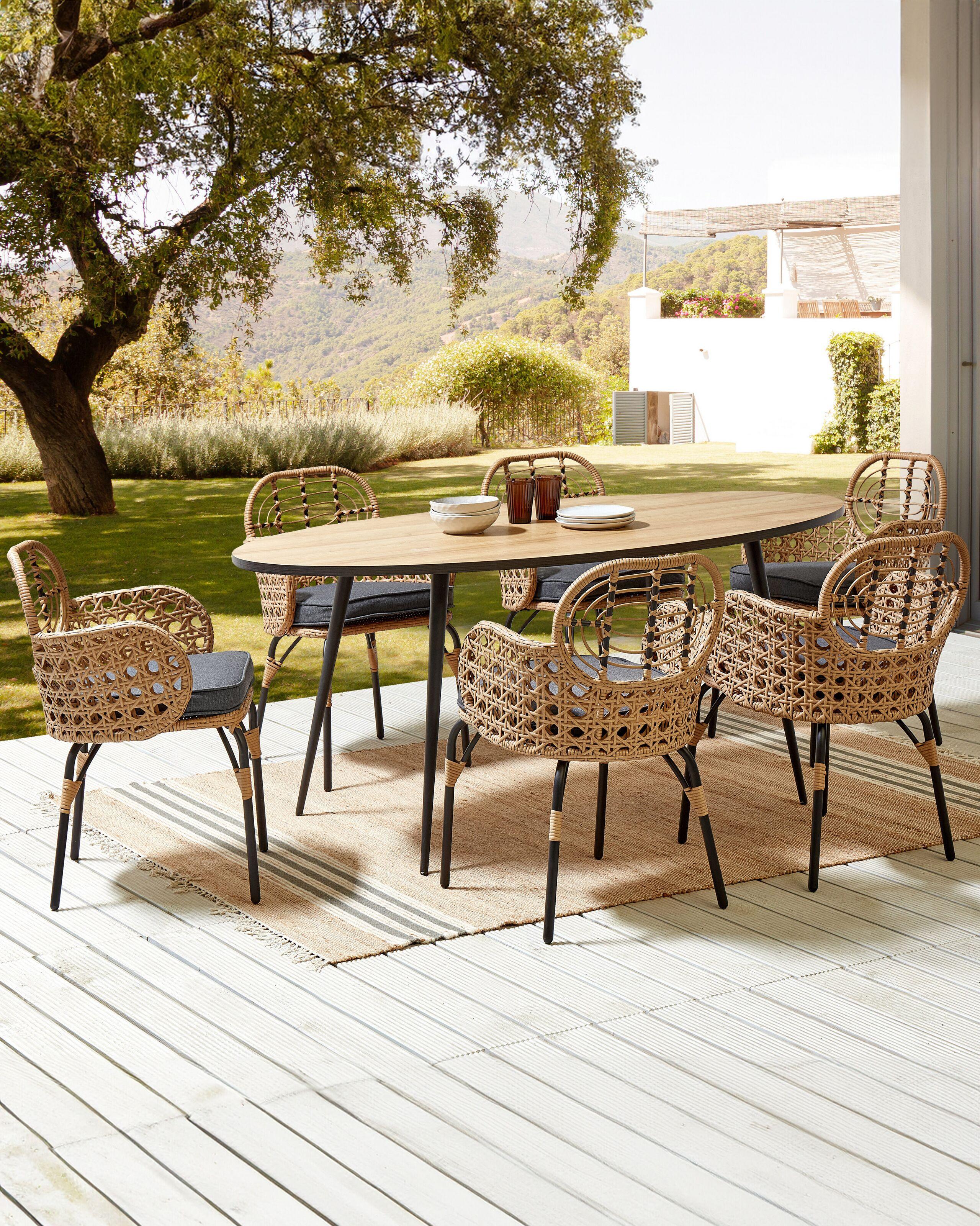 Beliani Lot de 6 chaises de jardin avec coussins en Polyrotin Boho PRATELLO  