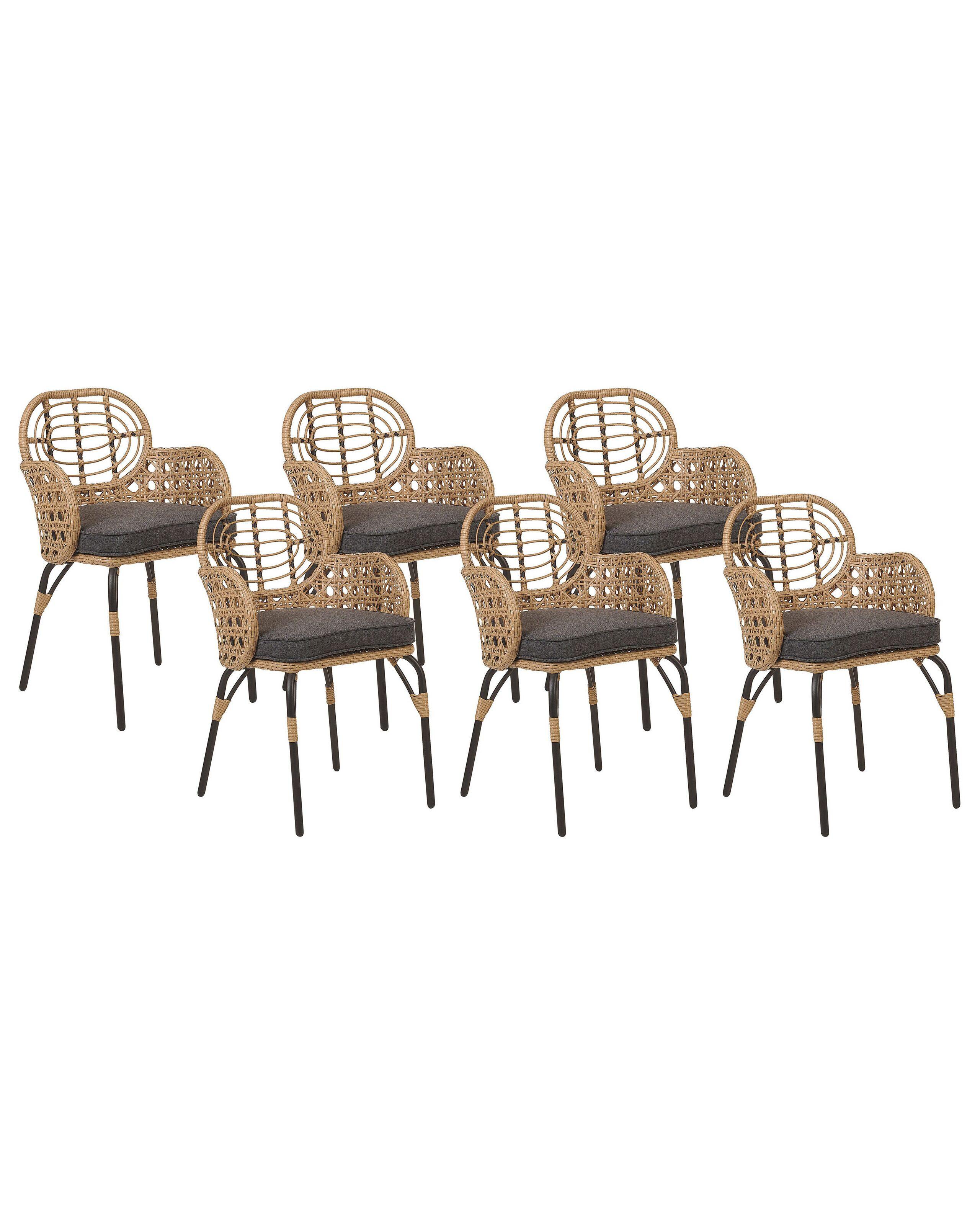 Beliani Lot de 6 chaises de jardin avec coussins en Polyrotin Boho PRATELLO  