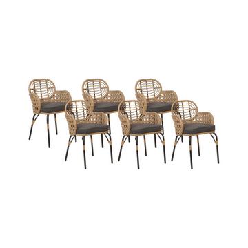 Lot de 6 chaises de jardin avec coussins en Polyrotin Boho PRATELLO