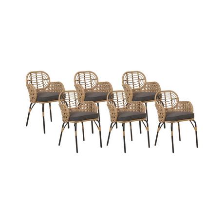 Beliani Lot de 6 chaises de jardin avec coussins en Polyrotin Boho PRATELLO  