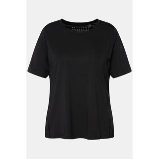 Ulla Popken  T-shirt con materiale riciclato ad asciugatura rapida, scollo a girocollo e mezze maniche 