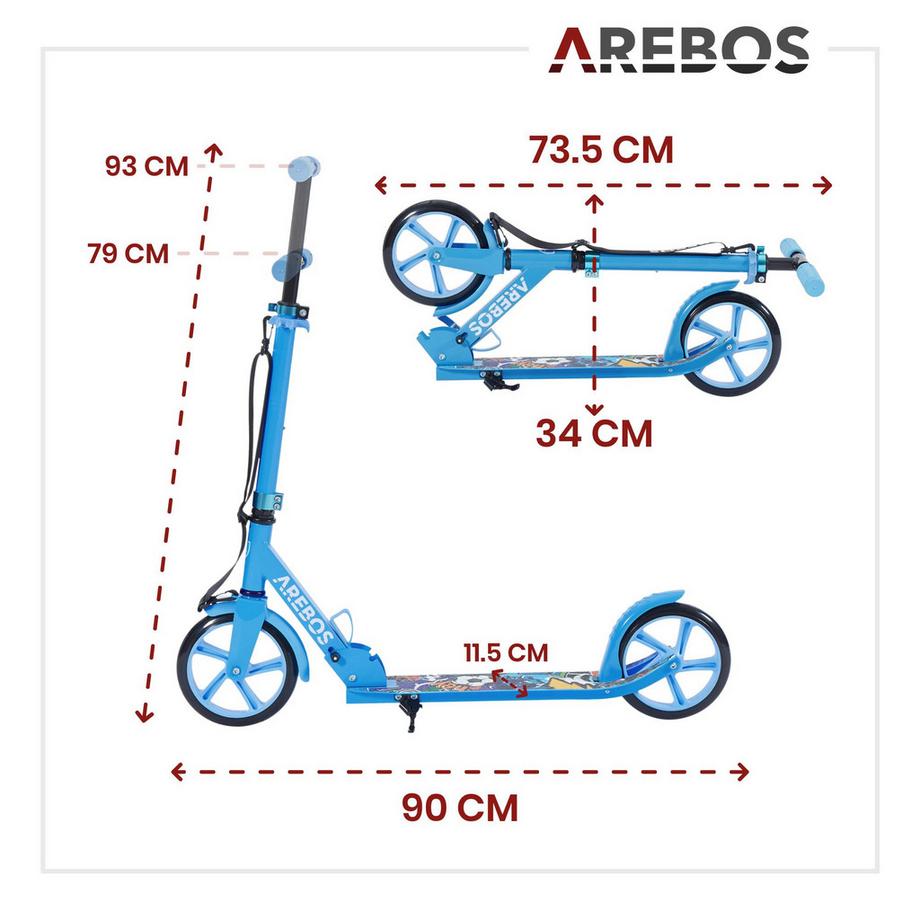 Arebos  Tretroller Kickroller Cityroller Kinderroller Erwachsene Scooter Blau 