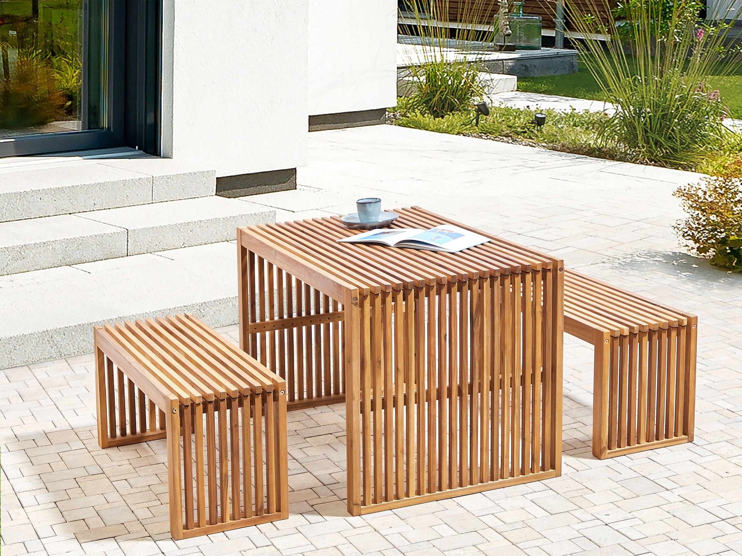 Beliani Lot de 2 bancs de jardin en Acacia Rustique SULZANO  