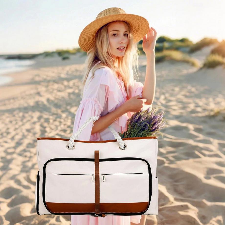 Only-bags.store Grosse Strandtasche mit Reißverschluss und Seilgriffen  