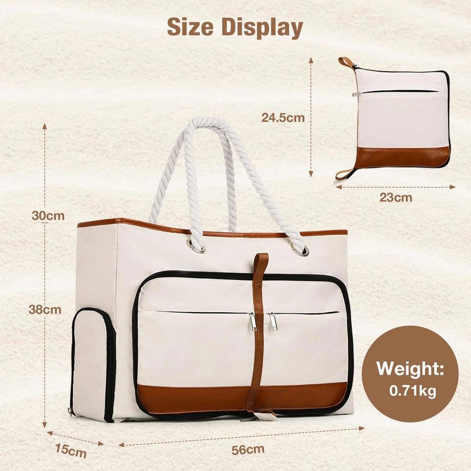 Only-bags.store Grosse Strandtasche mit Reißverschluss und Seilgriffen  