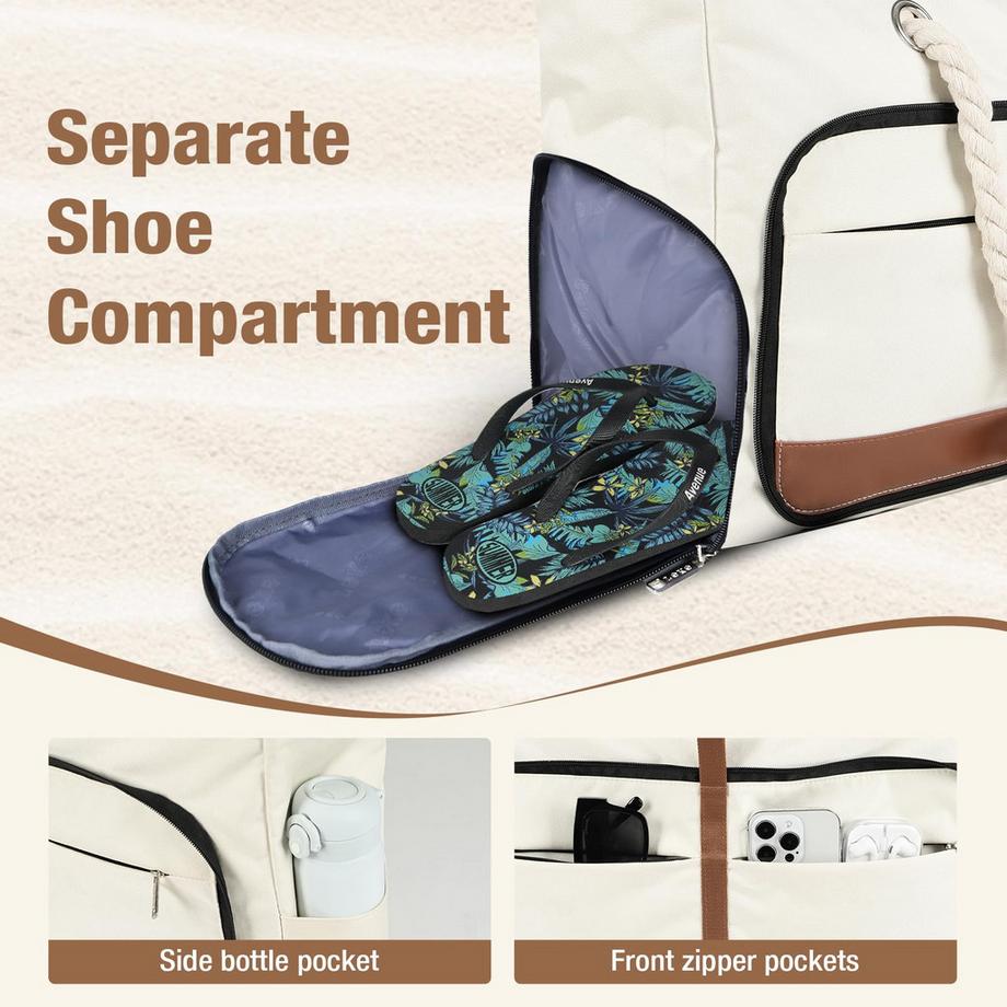 Only-bags.store Grosse Strandtasche mit Reißverschluss und Seilgriffen  