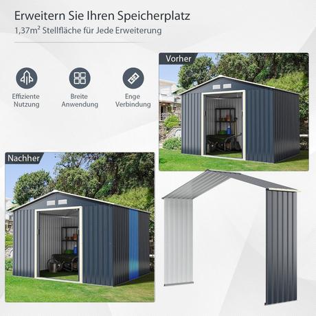 Northio Kit di espansione per capannone in metallo da esterno esteso 277 x 202 x 64 cm Grigio  
