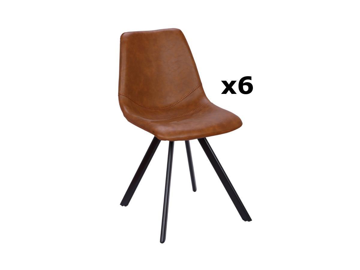 Vente-unique Lot de 6 chaises LUBINE Simili Caramel  