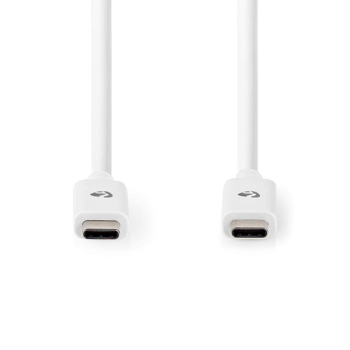 Nedis  Câble USB | USB 3.2 Gen 2 | USB-C™ mâle | USB-C™ mâle | 100 W | 4K@60Hz | 10 Gbps | Nickelé | 1,00 m | Rond | PVC | Blanc | Boîte 