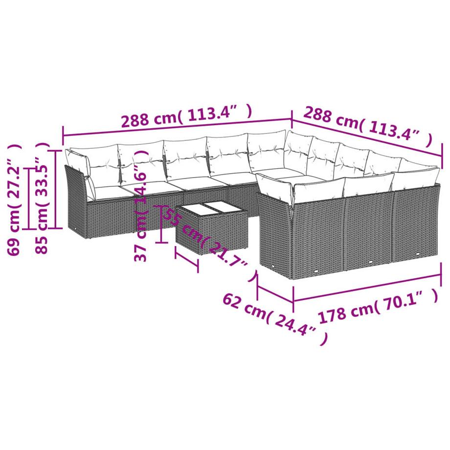 VidaXL Ensemble de canapés de jardin rotin synthétique  