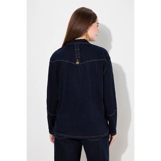 Ulla Popken  Giacca di jeans con elasticizzazione, collo da camicia e cotone biologico 