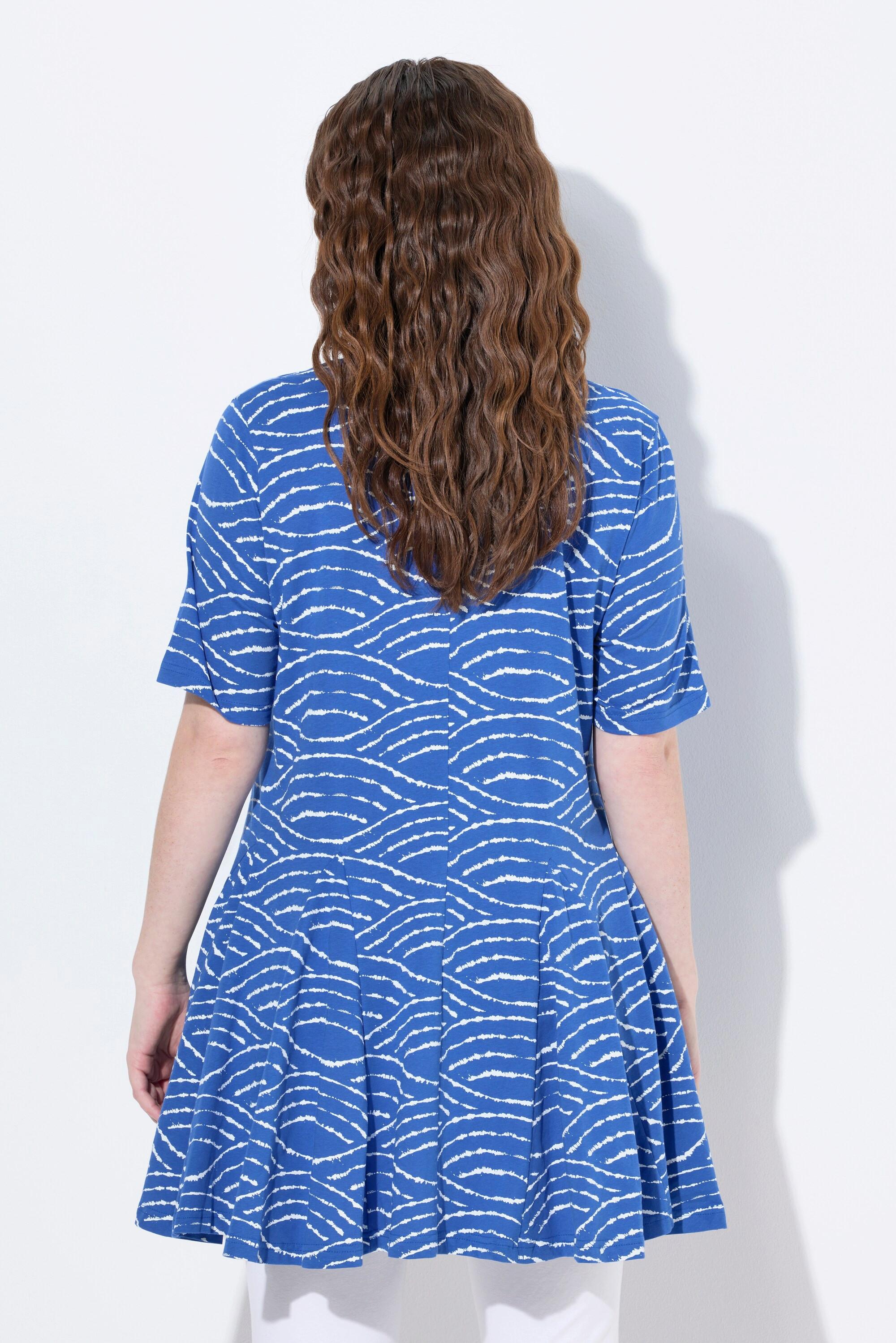 Ulla Popken Wellen T-Shirt Tunika-Ausschnitt Halbarm Biobaumwolle  