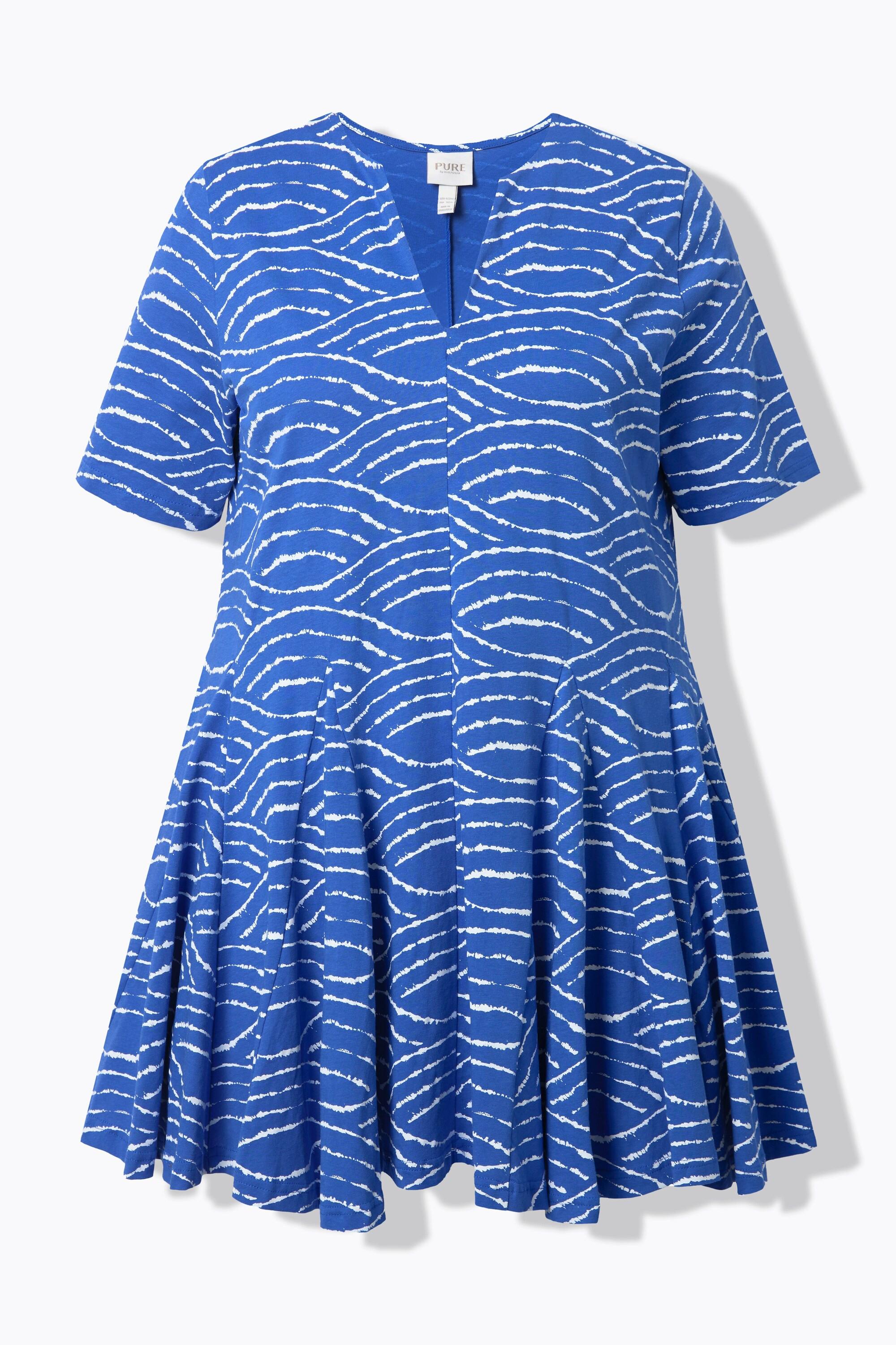 Ulla Popken Wellen T-Shirt Tunika-Ausschnitt Halbarm Biobaumwolle  