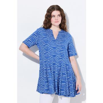 T-shirt in cotone biologico con onde, scollo a tunica e mezze maniche