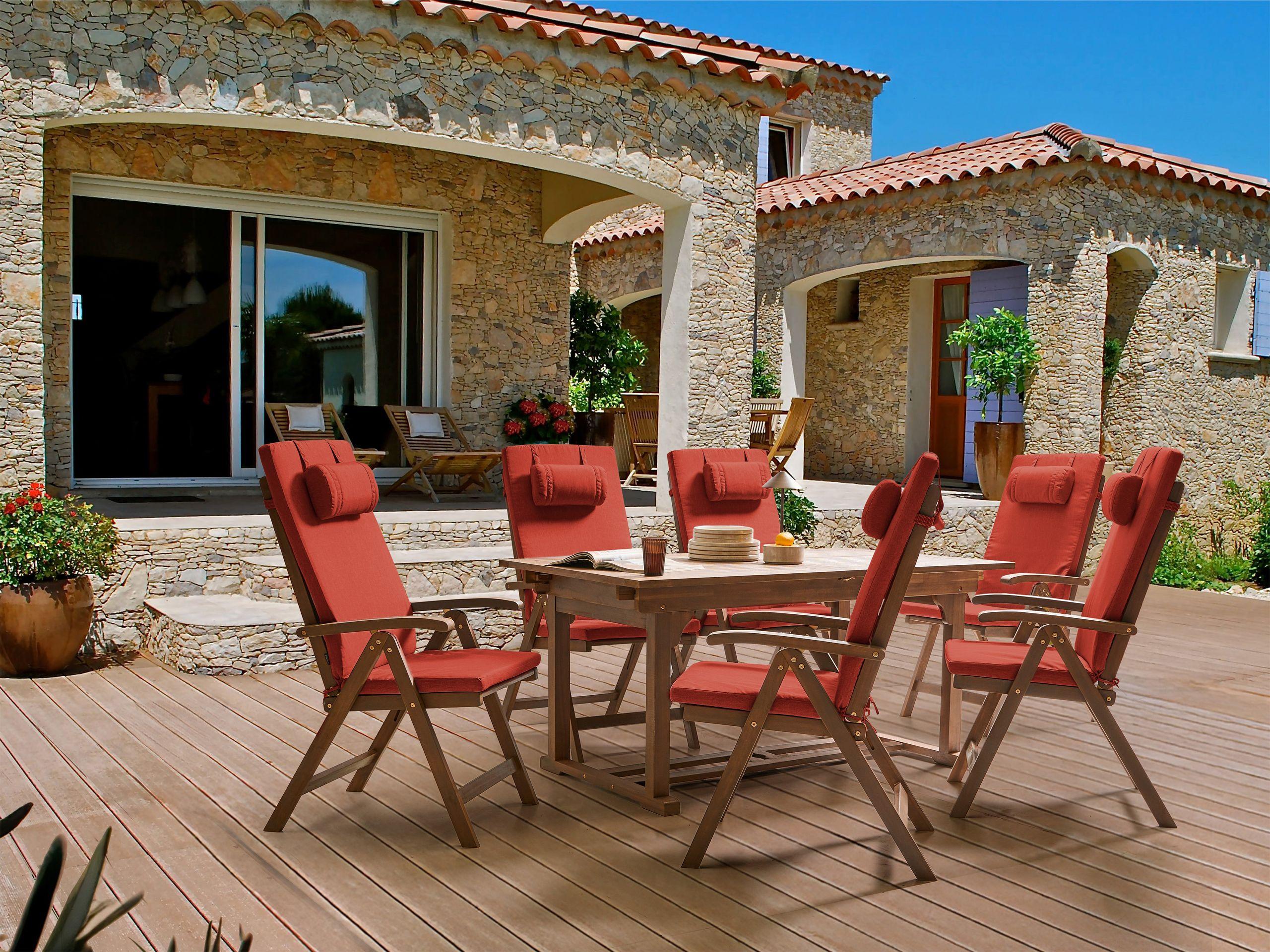 Beliani Salle à manger de jardin avec chaises en Acacia Traditionnel AMANTEA PREMIUM  