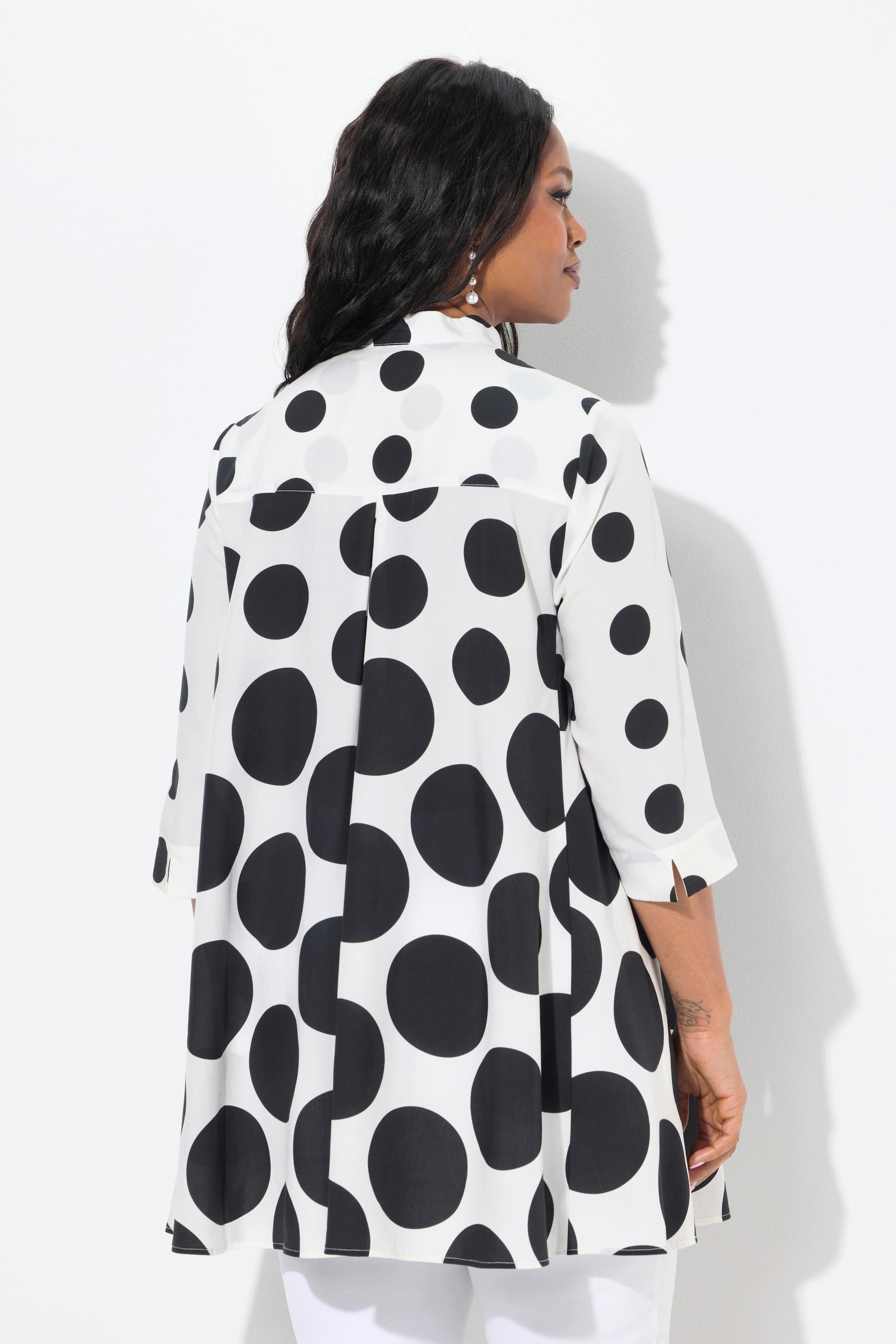 Ulla Popken Tunique à pois Plis godet Décolleté V Manches 3/4  