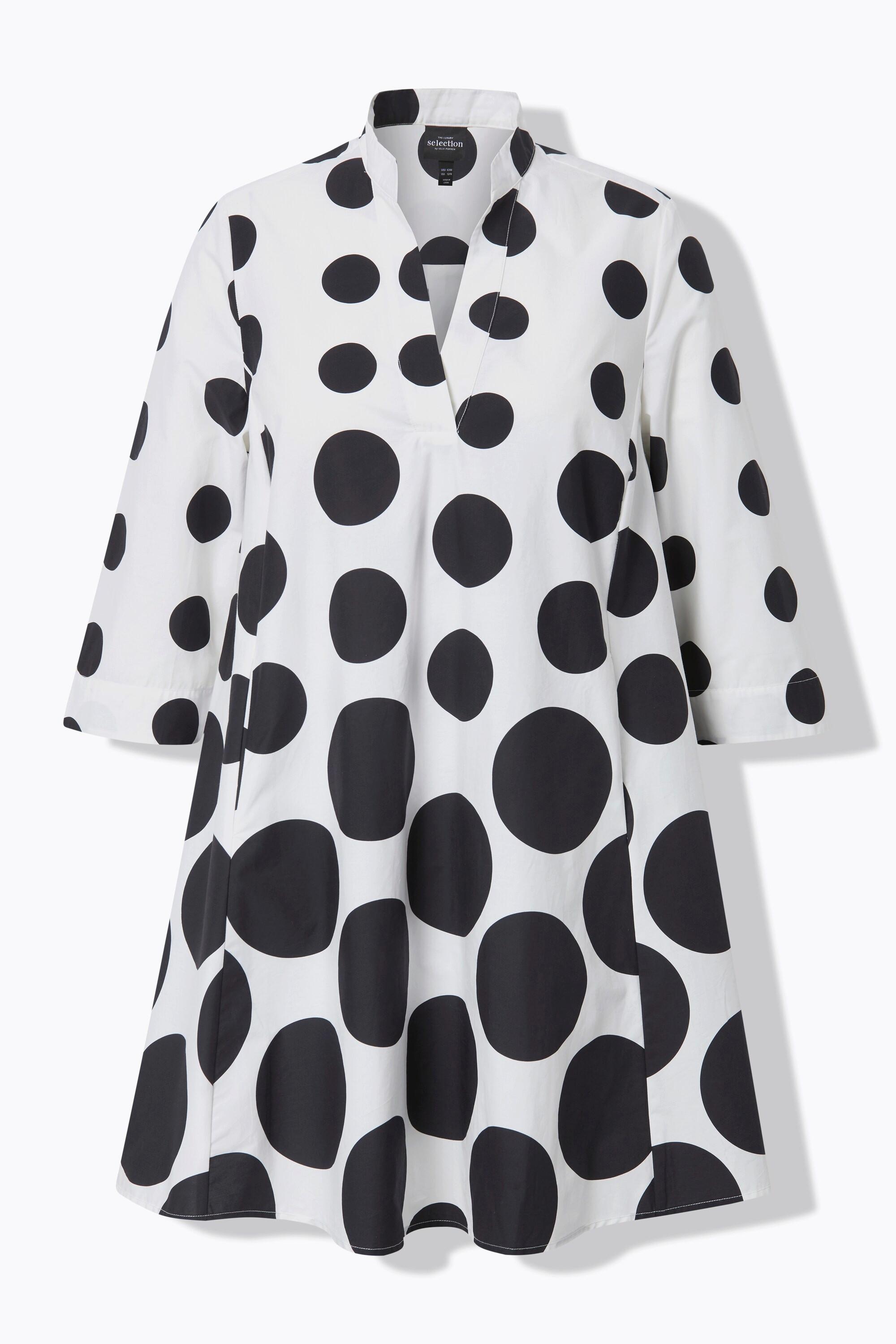 Ulla Popken Tunique à pois Plis godet Décolleté V Manches 3/4  