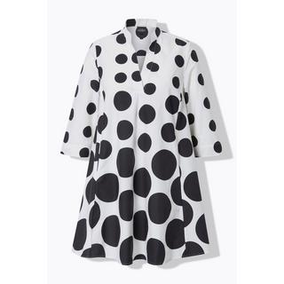 Ulla Popken Tunique à pois Plis godet Décolleté V Manches 3/4  