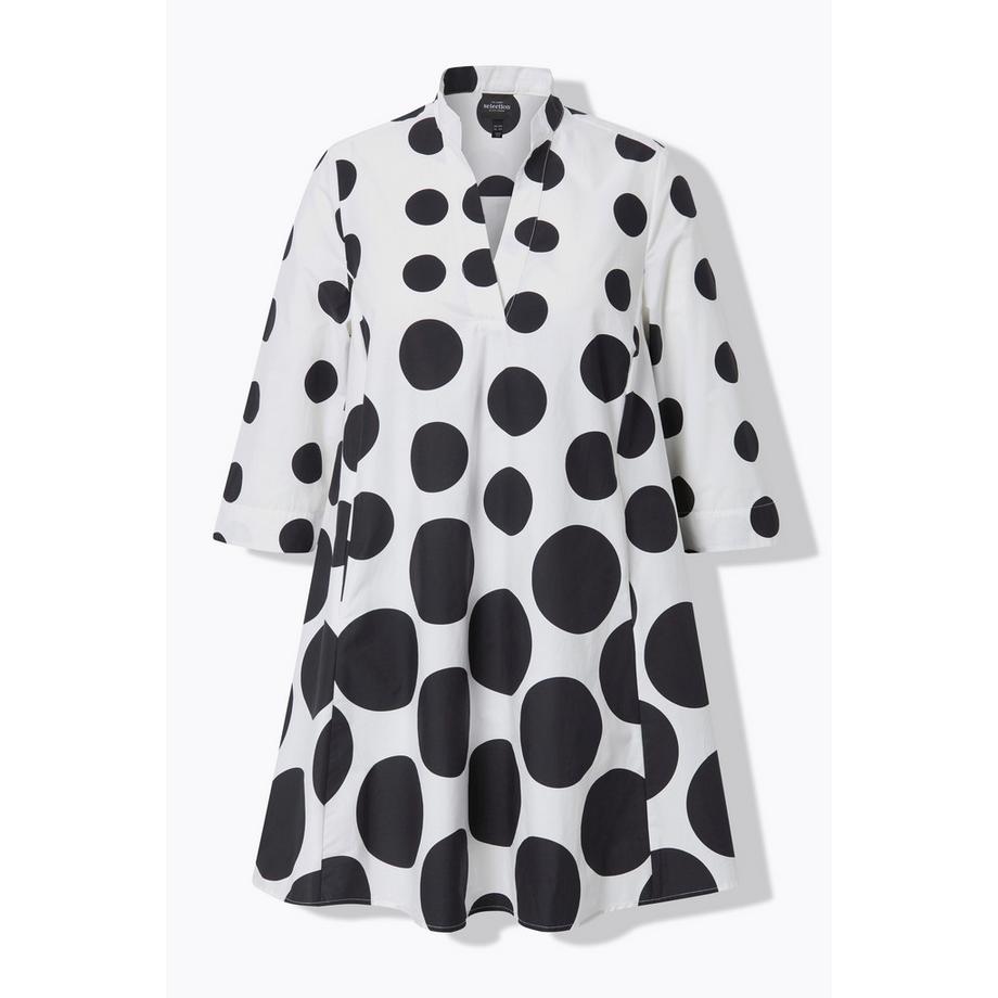 Ulla Popken Tunika Punkte Godetfalten V-Ausschnitt 3/4-Arm  