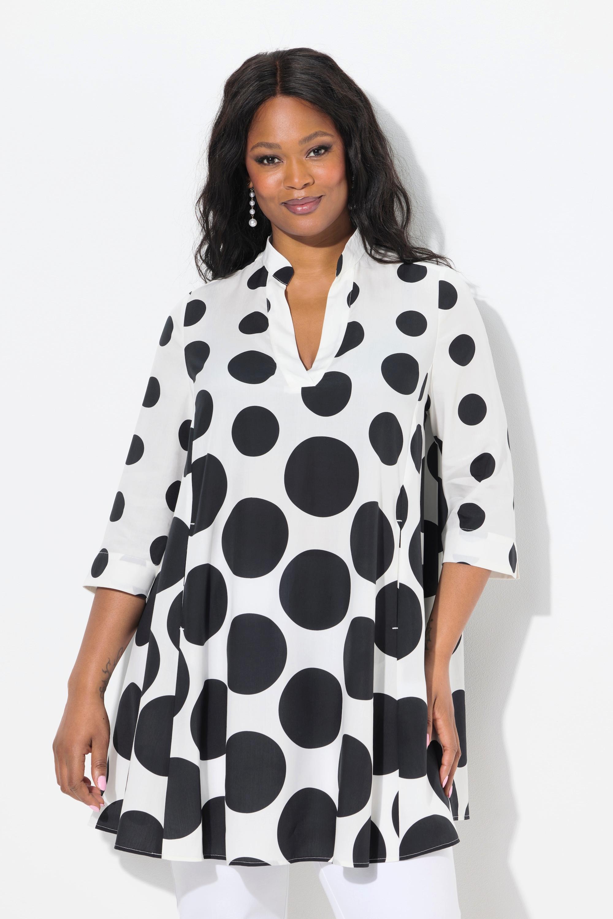 Ulla Popken Tunique à pois Plis godet Décolleté V Manches 3/4  