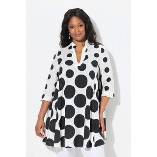 Ulla Popken Tunique à pois Plis godet Décolleté V Manches 3/4  