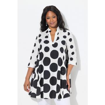 Tunica con pallini, pieghe godet, scollo a V e maniche a 3/4