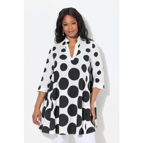 Ulla Popken Tunique à pois Plis godet Décolleté V Manches 3/4  