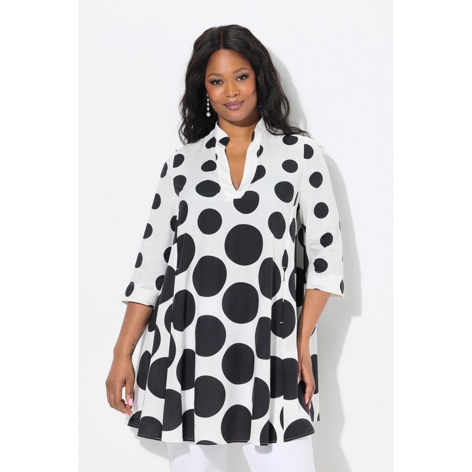 Ulla Popken Tunika Punkte Godetfalten V-Ausschnitt 3/4-Arm  