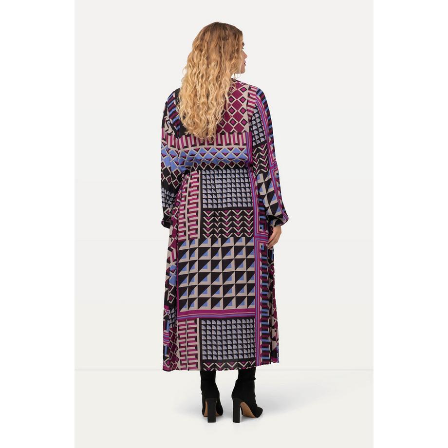 Ulla Popken Robe Midi Imprimé Patchwork Effet Cache-cœur Manches Longues  