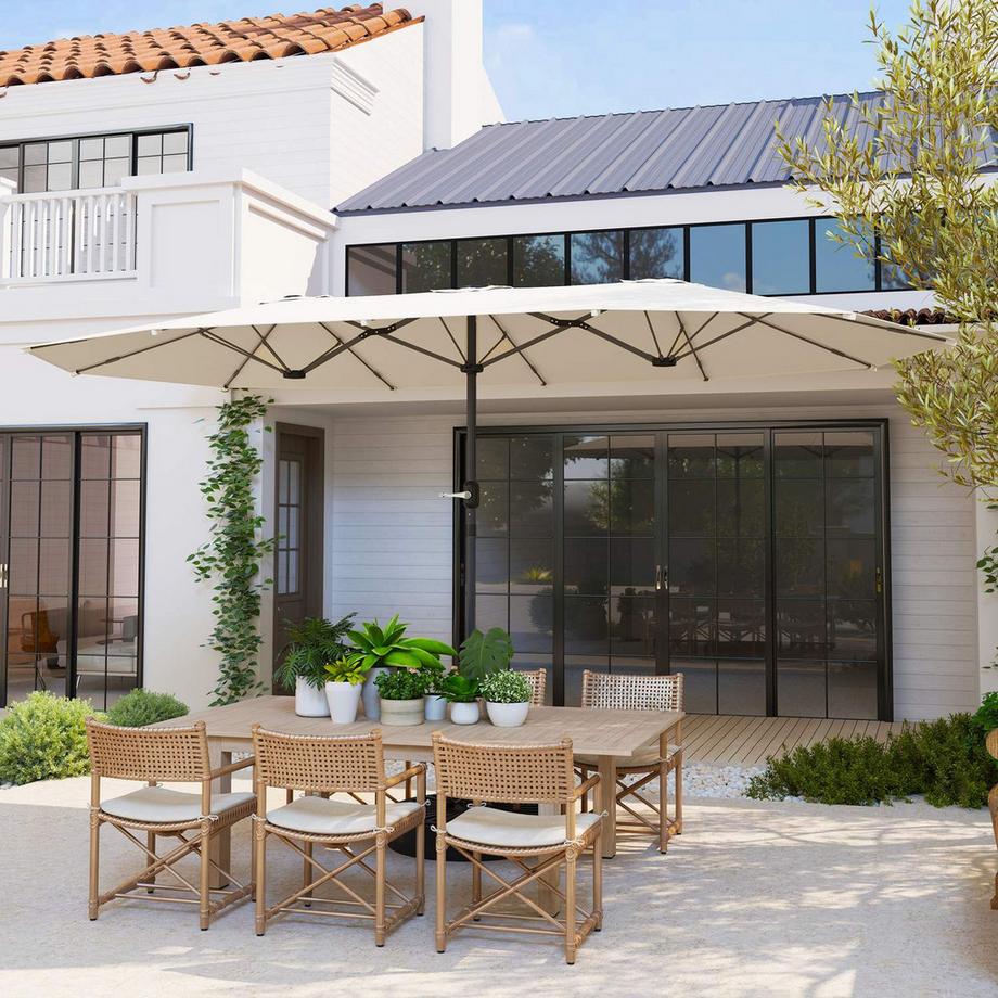 Northio Doppelsonnenschirm 436 x 260 cm, UV Schutz Stahl Sonnenschirm mit Handkurbel, oval Balkonschirm Strandschirm windfest stabil Marktschirm Kurbelschirm für Strand Balkon Garten, Beige Aosom  