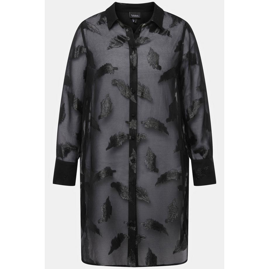 Ulla Popken Chiffon Longbluse Metallic Federn Print  