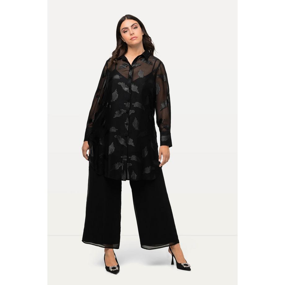 Ulla Popken Chiffon Longbluse Metallic Federn Print  