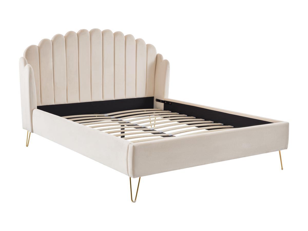 Vente-unique Polsterbett 160 x 200 cm - wellenförmiges Kopfteil - Samt - Beige - SAGALI  