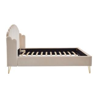 Vente-unique Polsterbett 160 x 200 cm - wellenförmiges Kopfteil - Samt - Beige - SAGALI  