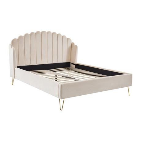 Vente-unique Polsterbett 160 x 200 cm - wellenförmiges Kopfteil - Samt - Beige - SAGALI  