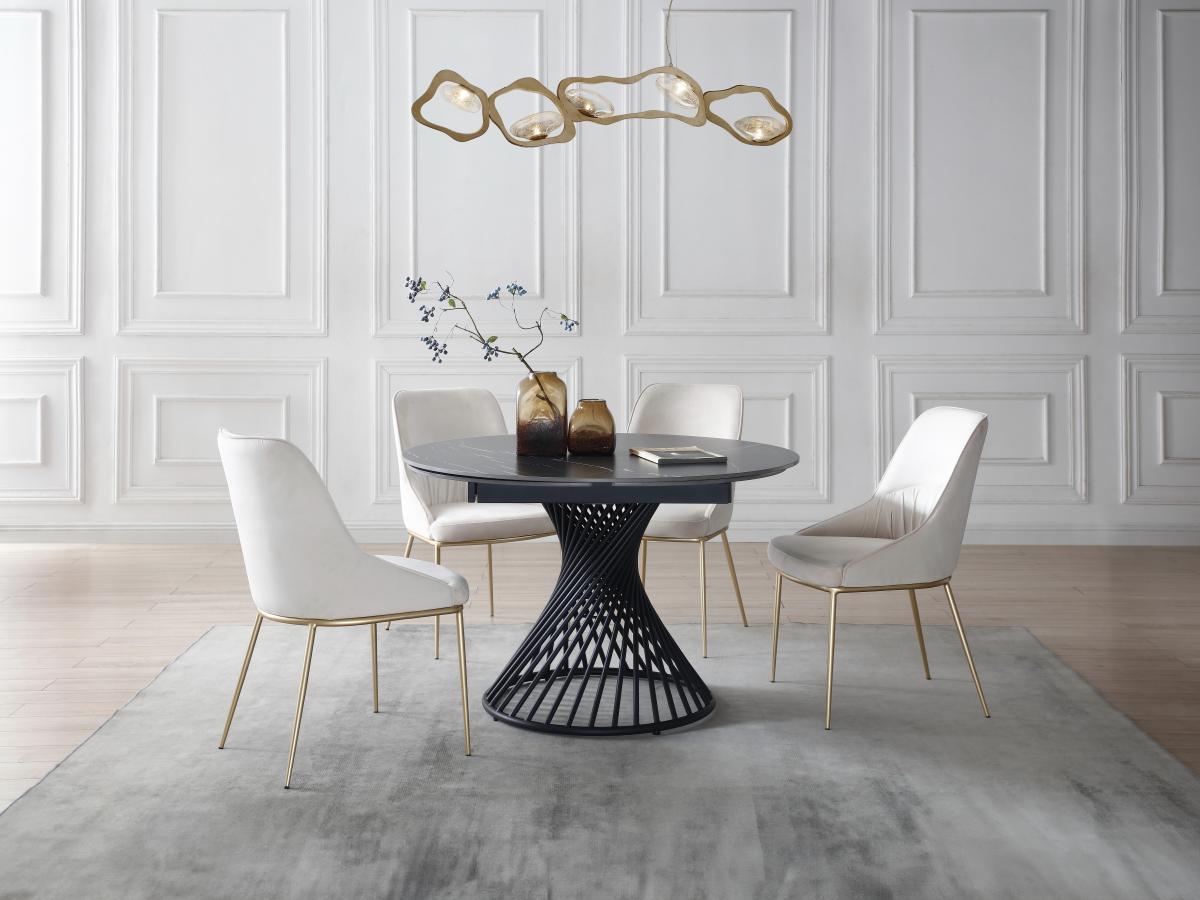 Vente-unique Table à manger extensible 4 à 8 couverts en céramique et métal - Effet marbre noir - CASTINA  