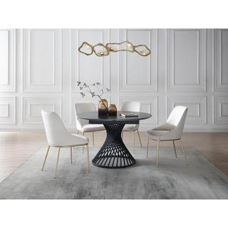 Vente-unique Table à manger extensible 4 à 8 couverts en céramique et métal - Effet marbre noir - CASTINA  