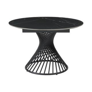 Vente-unique Table à manger extensible 4 à 8 couverts en céramique et métal - Effet marbre noir - CASTINA  