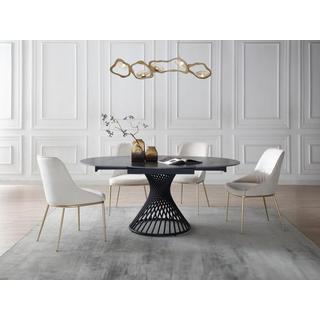 Vente-unique Table à manger extensible 4 à 8 couverts en céramique et métal - Effet marbre noir - CASTINA  