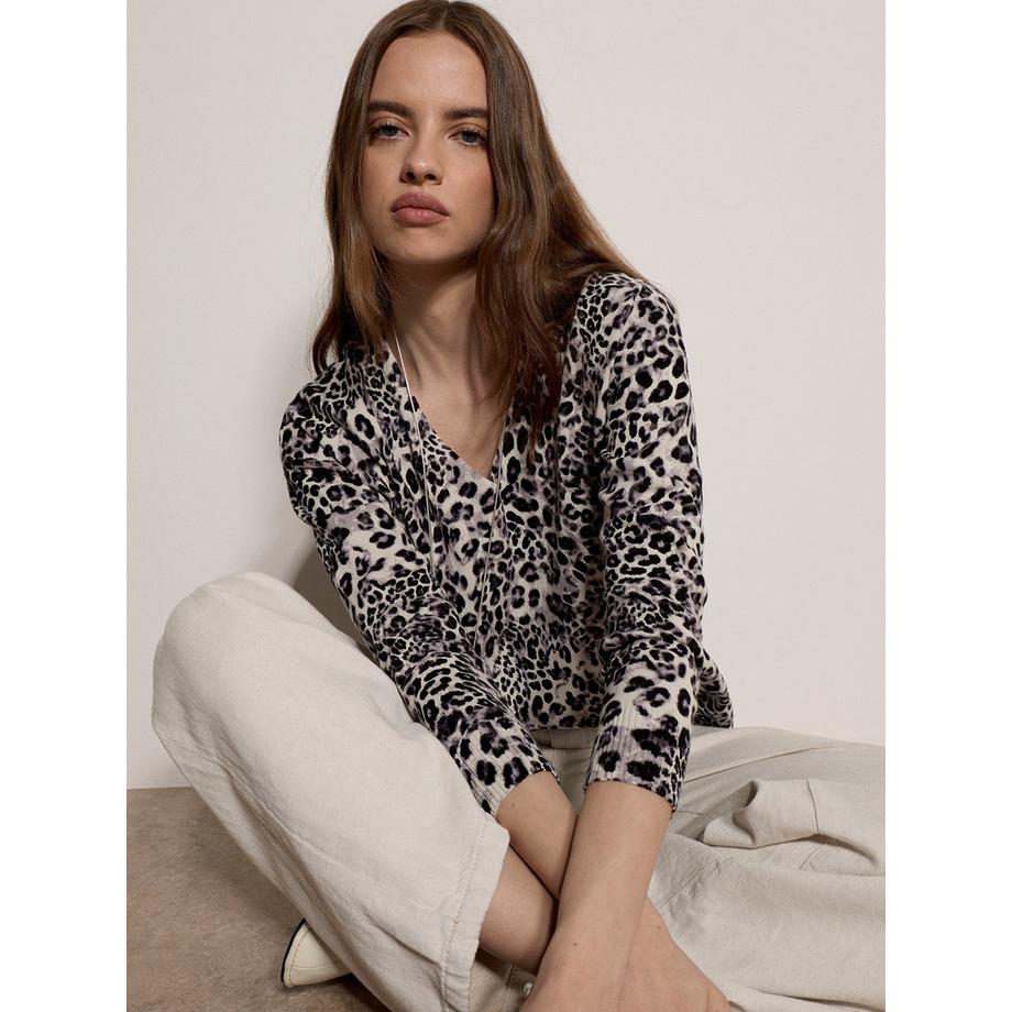 APRICOT Leichter Pullover mit Leopardenmuster und Rippbündchen  